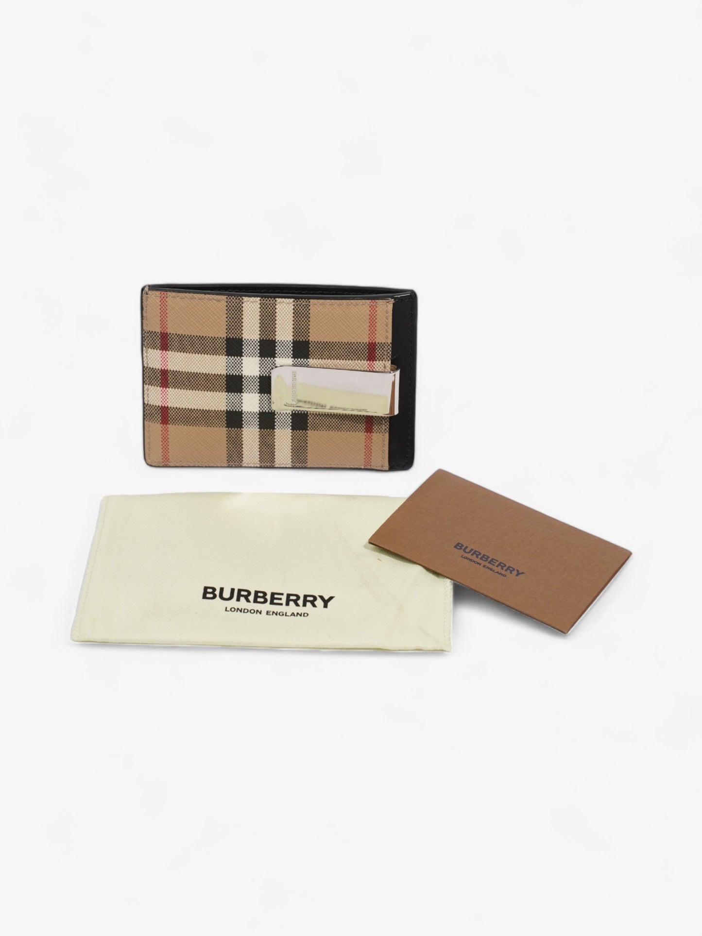 Burberry Check Money Clip Card Case Vintage Check Coated Canvas