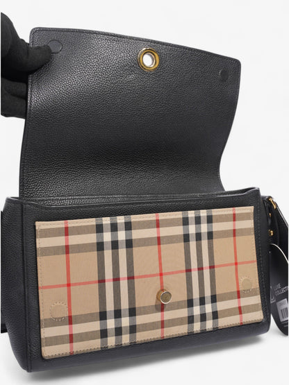 Burberry Note Bag Black / House Check Calfskin Leather Medium