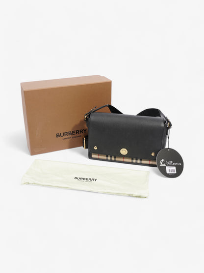Burberry Note Bag Black / House Check Calfskin Leather Medium