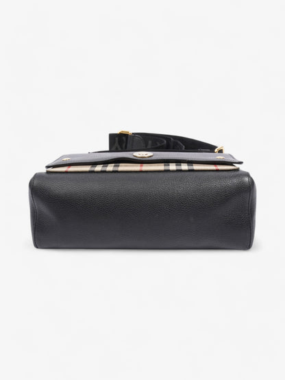 Burberry Note Bag Black / House Check Calfskin Leather Medium