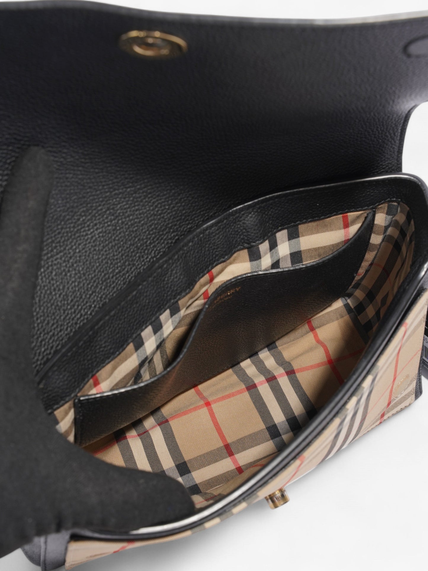 Burberry Note Bag Black / House Check Calfskin Leather Medium