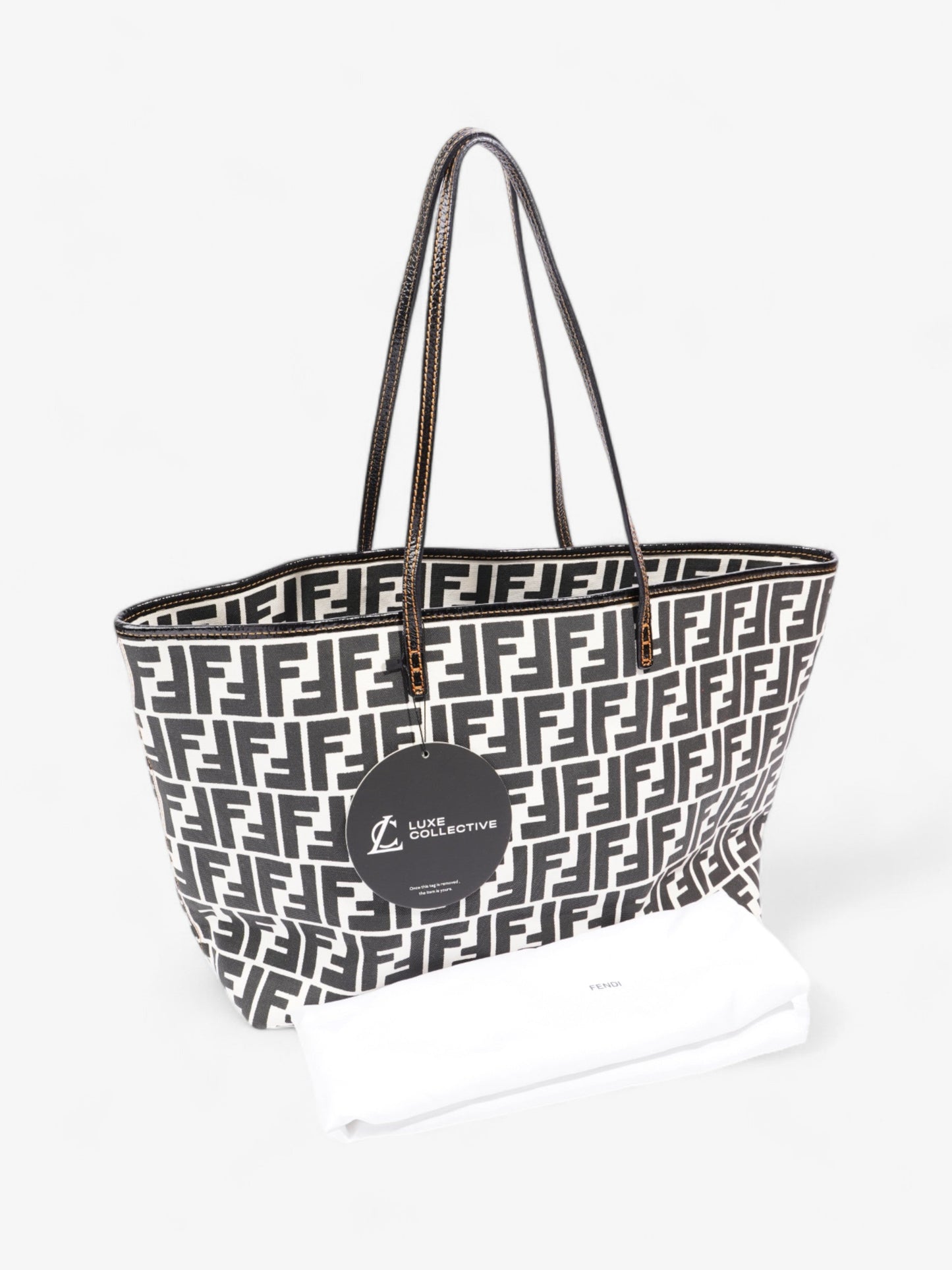 Fendi FF Roll Tote White / Black Canvas