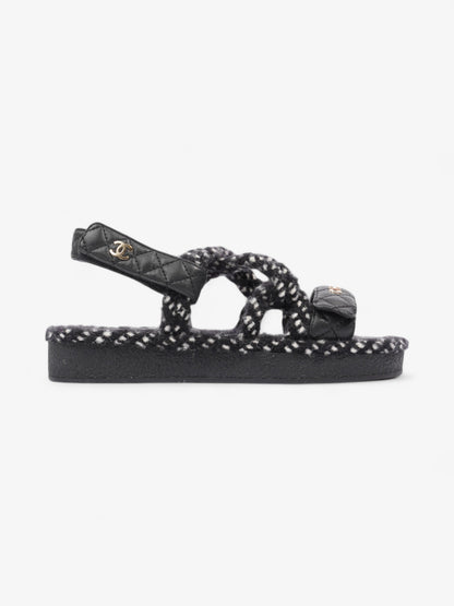 Chanel Cord Logo Sandals Black / White / Gold Lambskin Leather EU 36 UK 3