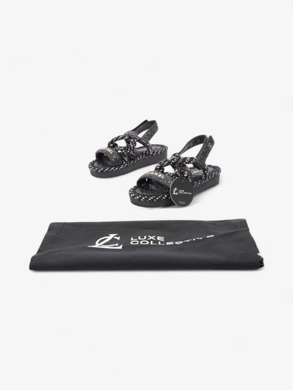 Chanel Cord Logo Sandals Black / White / Gold Lambskin Leather EU 36 UK 3