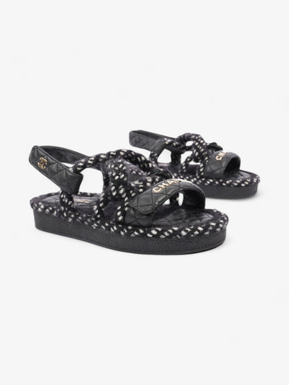 Chanel Cord Logo Sandals Black / White / Gold Lambskin Leather EU 36 UK 3