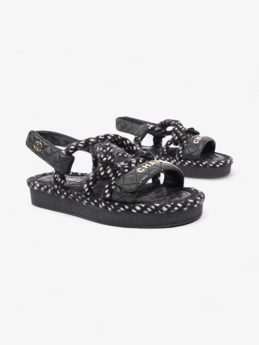 Chanel Cord Logo Sandals Black / White / Gold Lambskin Leather EU 36 UK 3