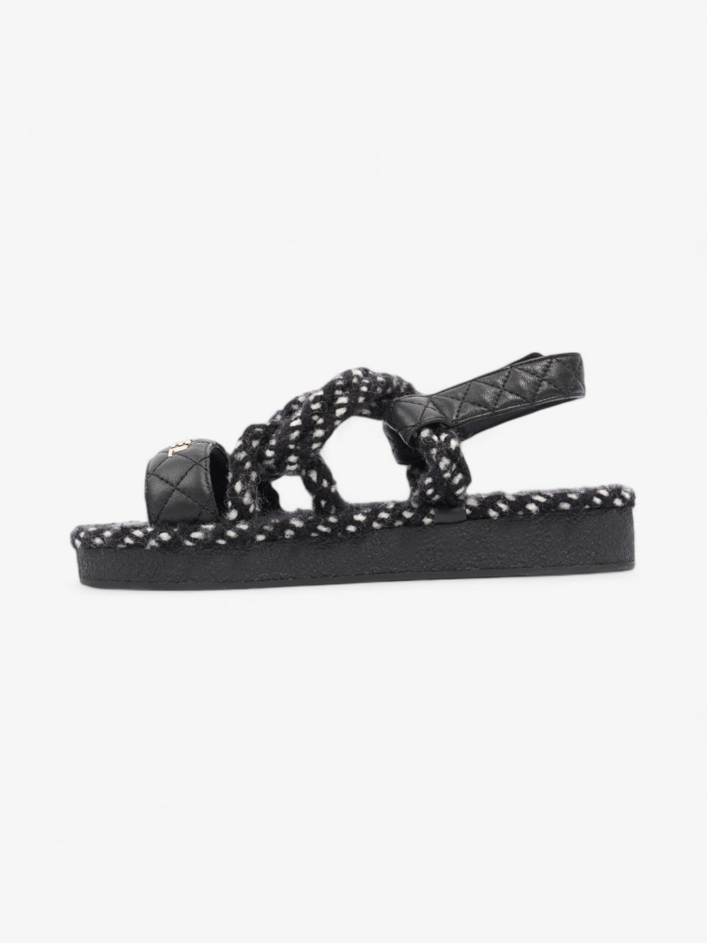 Chanel Cord Logo Sandals Black / White / Gold Lambskin Leather EU 36 UK 3