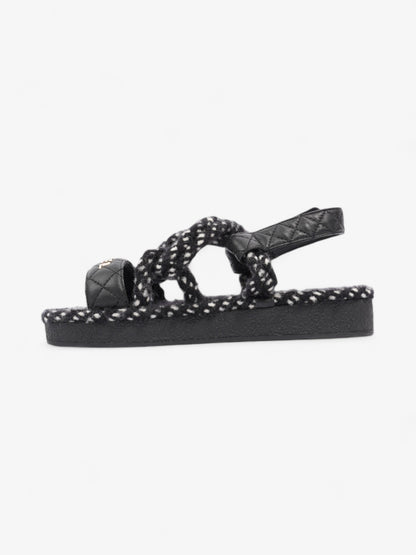 Chanel Cord Logo Sandals Black / White / Gold Lambskin Leather EU 36 UK 3