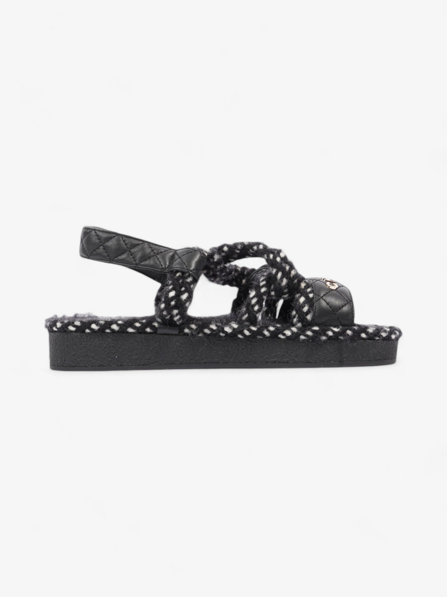 Chanel Cord Logo Sandals Black / White / Gold Lambskin Leather EU 36 UK 3