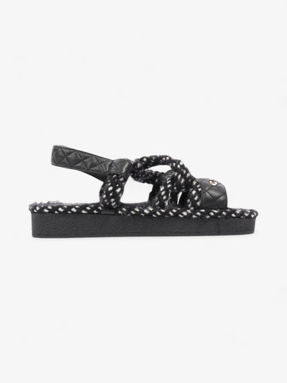 Chanel Cord Logo Sandals Black / White / Gold Lambskin Leather EU 36 UK 3