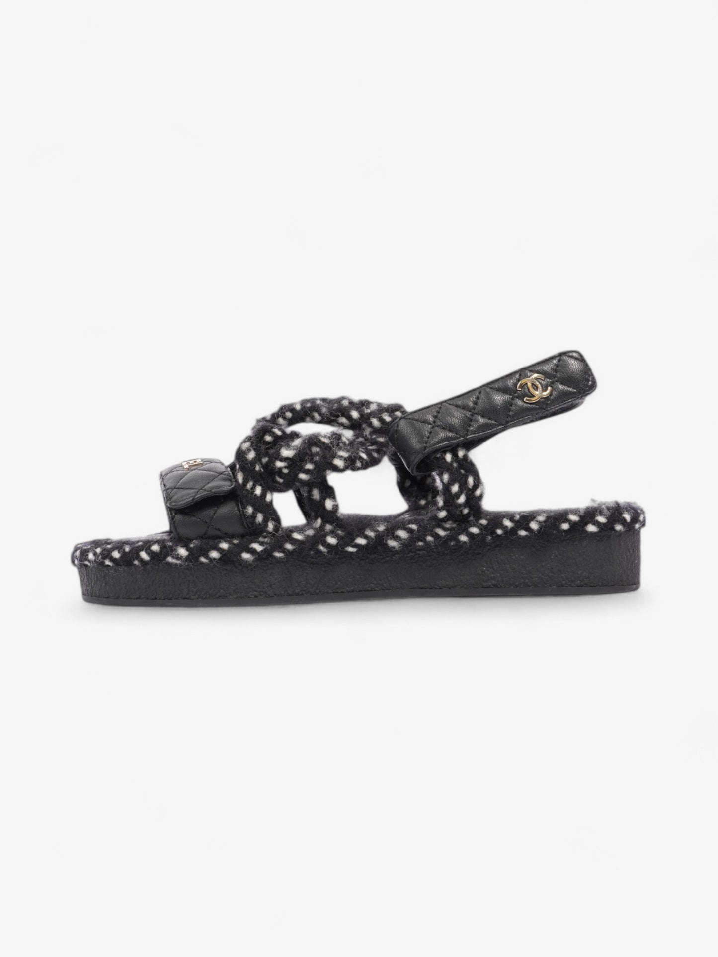 Chanel Cord Logo Sandals Black / White / Gold Lambskin Leather EU 36 UK 3