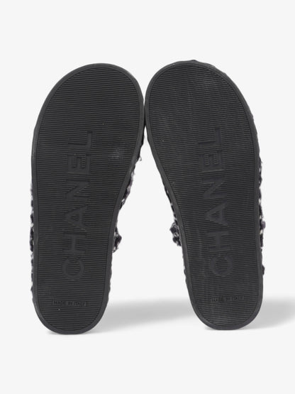 Chanel Cord Logo Sandals Black / White / Gold Lambskin Leather EU 36 UK 3
