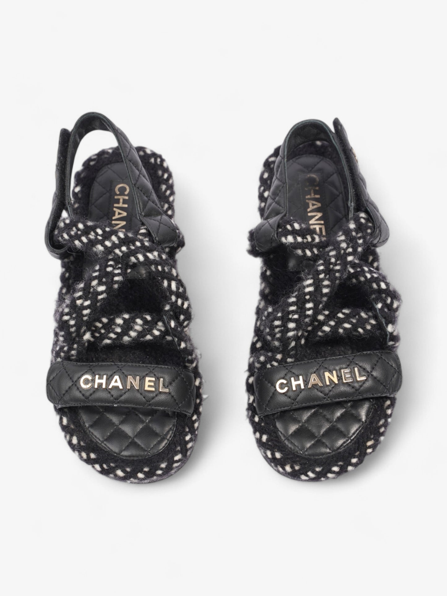 Chanel Cord Logo Sandals Black / White / Gold Lambskin Leather EU 36 UK 3