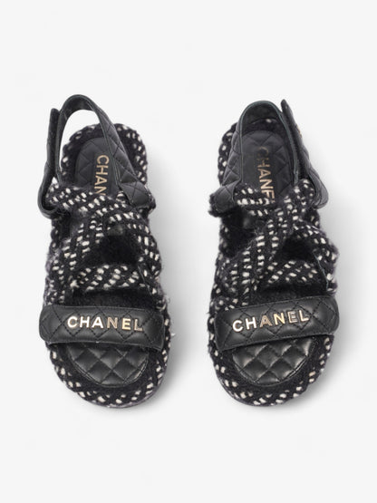Chanel Cord Logo Sandals Black / White / Gold Lambskin Leather EU 36 UK 3