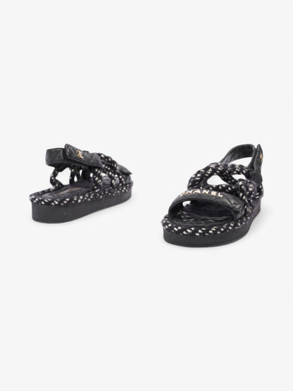 Chanel Cord Logo Sandals Black / White / Gold Lambskin Leather EU 36 UK 3