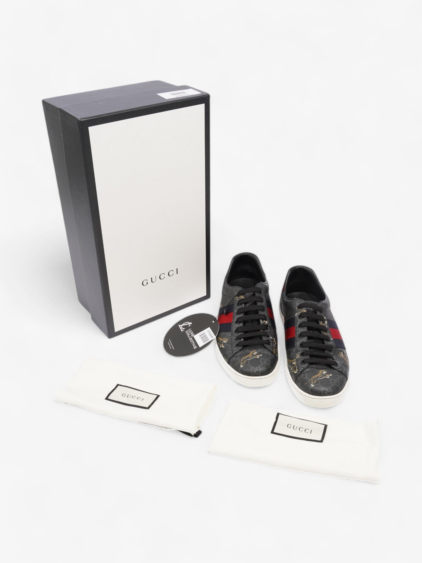 Gucci Ace GG Supreme Sneakers Black / Navy / Red Canvas EU 40 UK 6