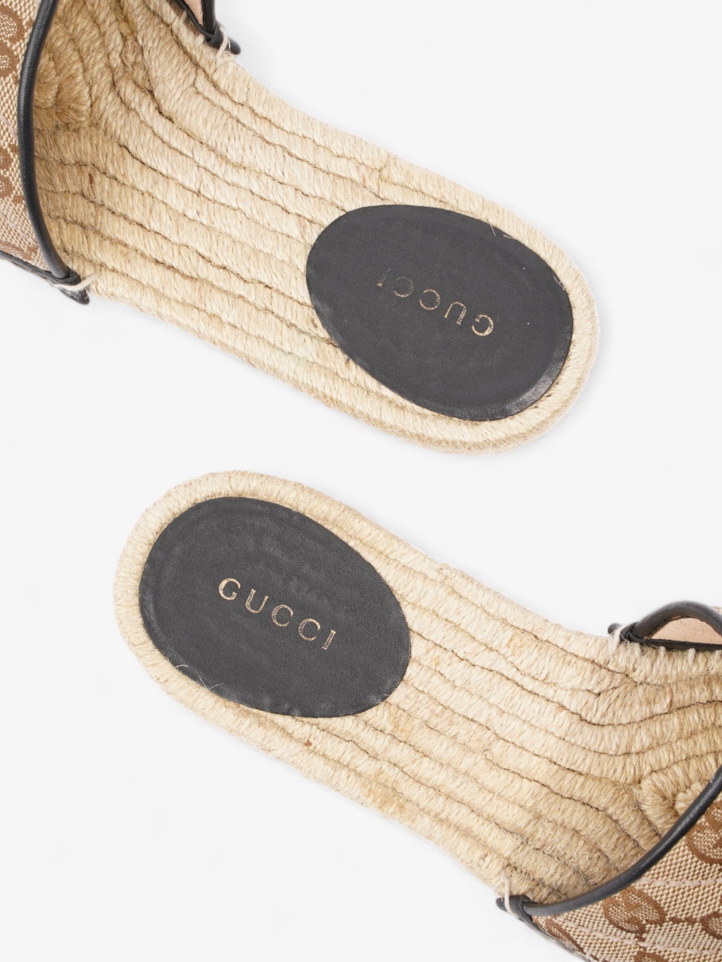 Gucci GG MATELASSÉ CANVAS ESPADRILLE SANDAL Beige Monogram / Black Canvas EU 38.5 UK 5.5