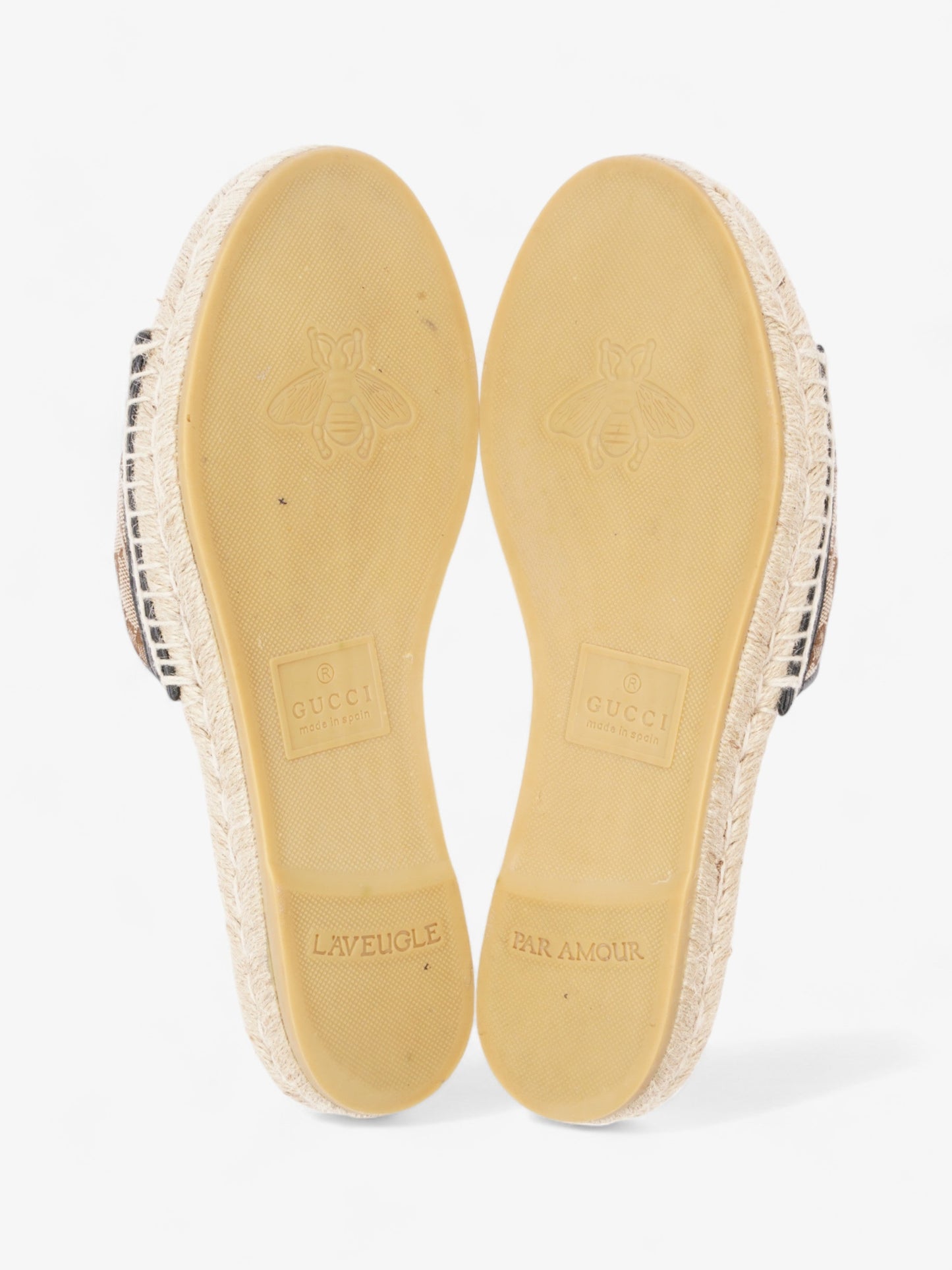 Gucci GG MATELASSÉ CANVAS ESPADRILLE SANDAL Beige Monogram / Black Canvas EU 38.5 UK 5.5
