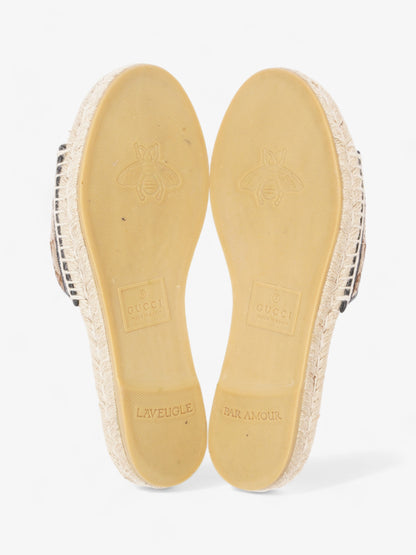 Gucci GG MATELASSÉ CANVAS ESPADRILLE SANDAL Beige Monogram / Black Canvas EU 38.5 UK 5.5