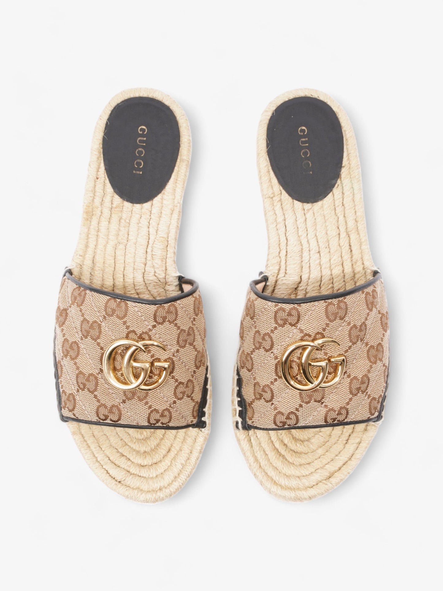 Gucci GG MATELASSÉ CANVAS ESPADRILLE SANDAL Beige Monogram / Black Canvas EU 38.5 UK 5.5