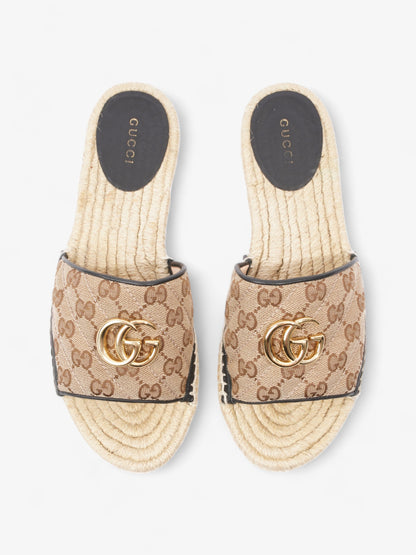 Gucci GG MATELASSÉ CANVAS ESPADRILLE SANDAL Beige Monogram / Black Canvas EU 38.5 UK 5.5