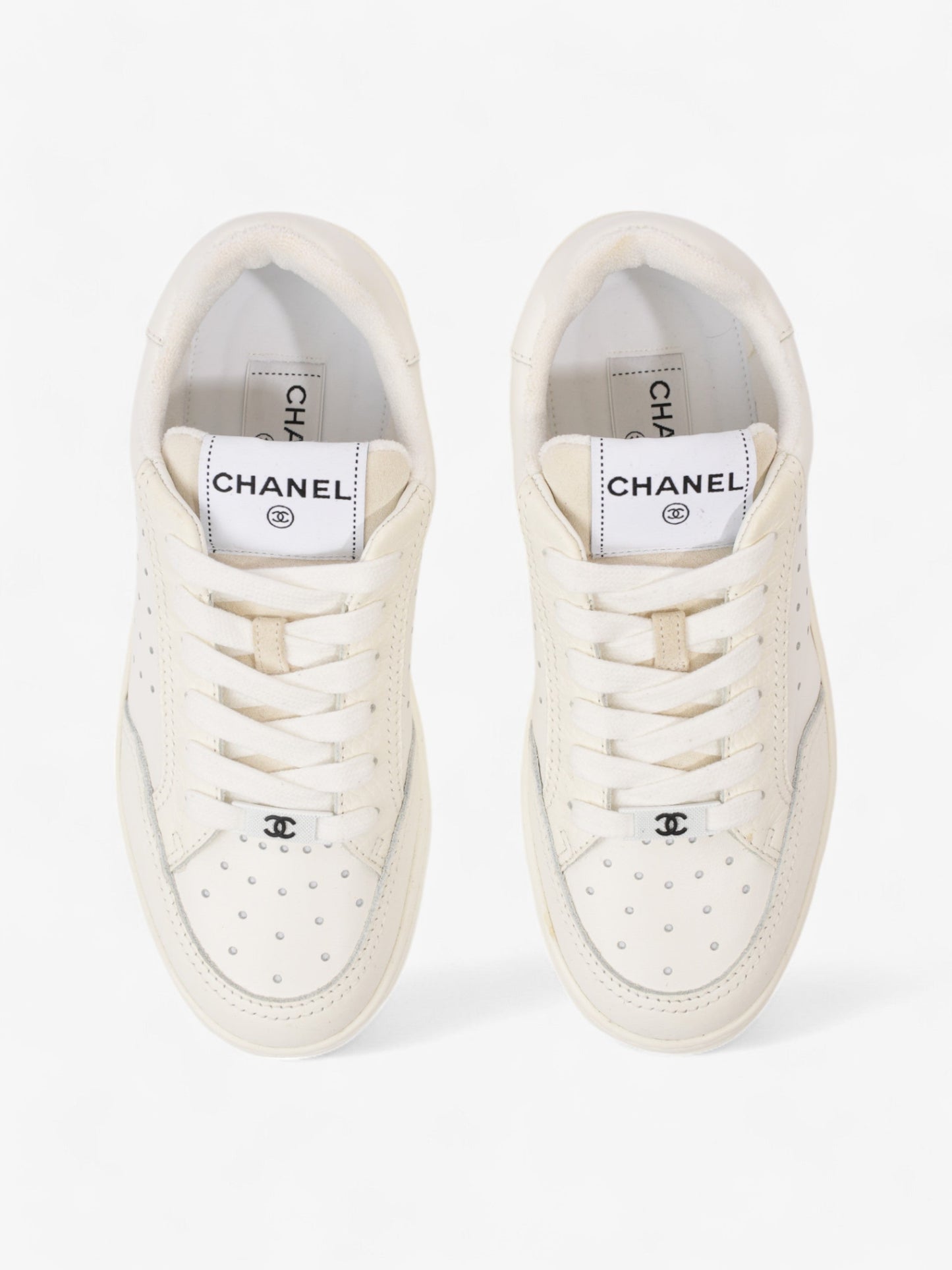 Chanel Perforated Low Top Sneakers White Leather EU 37 UK 4