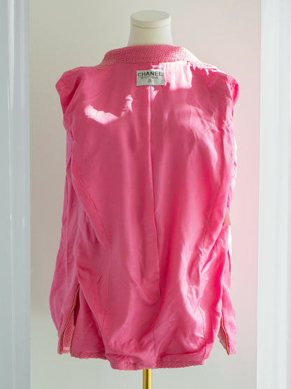 Chanel Vintage Spring/Summer 1995 Pink Barbie Gold Zip Tweed 95P Jacket