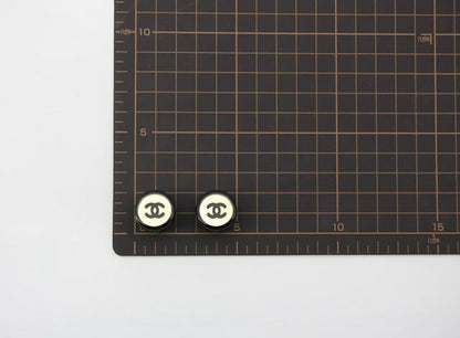 Chanel Vintage 01P Resin Black Hoop Mirror Clip-on Earrings