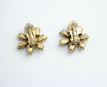 Chanel Vintage 02A Rhinestone Sparkling Ice Crystal Flower Clip-on Earrings