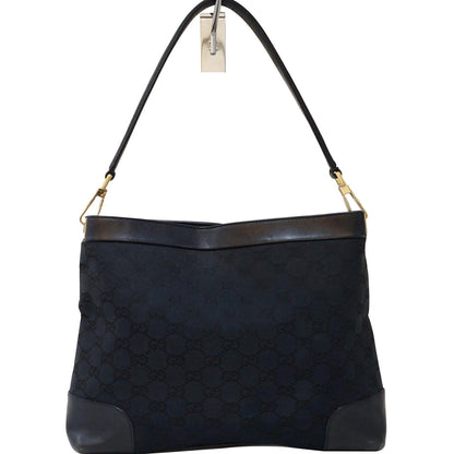 GUCCI GG Signature Monogram Black Leather Shoulder Bag