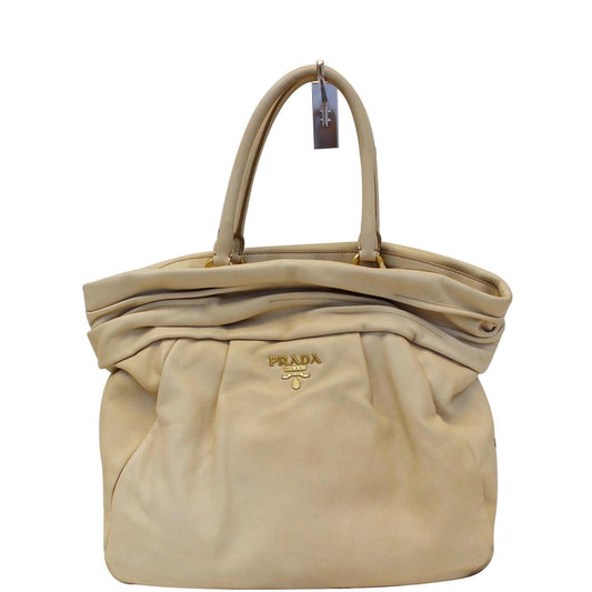 PRADA Nappa Frills Shopping Beige Leather Tote Bag