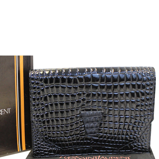YVES SAINT LAURENT Black Crocodile Leather Clutch Bag