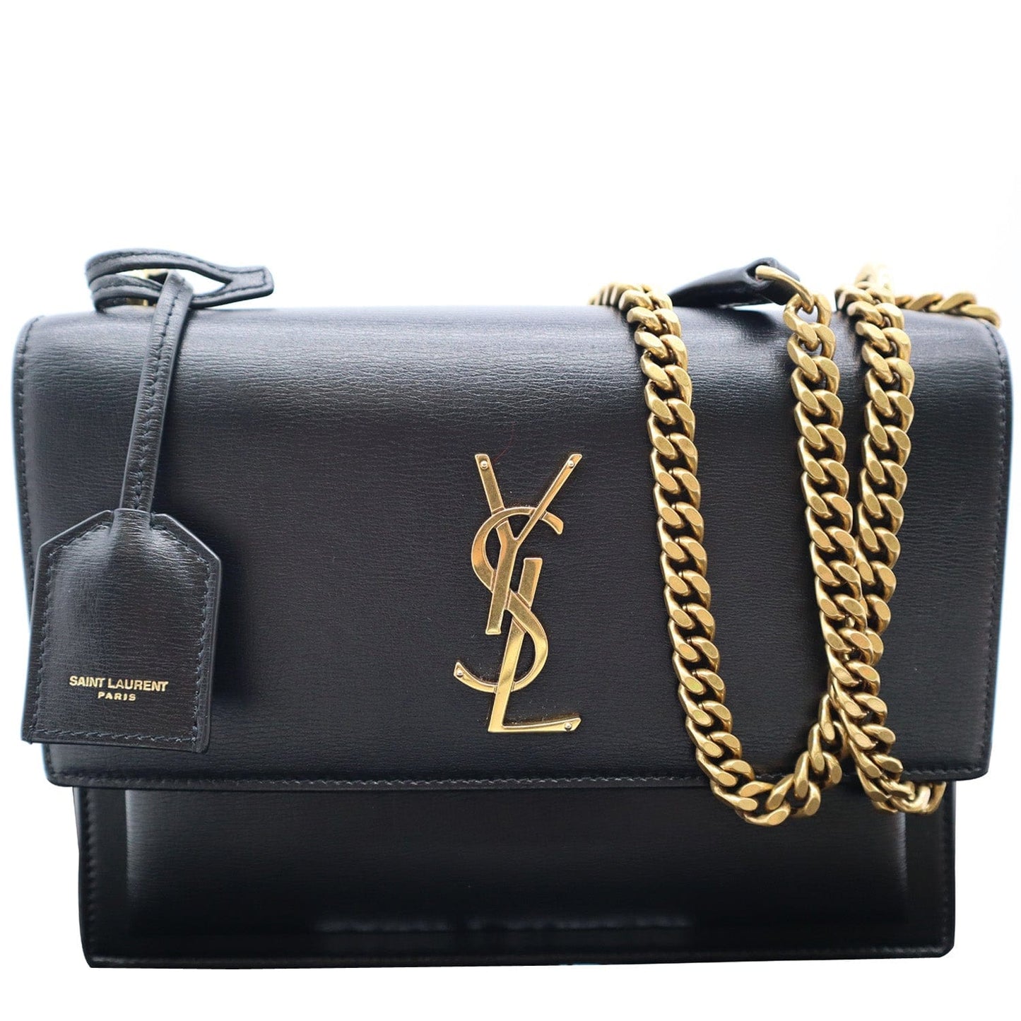 YVES SAINT LAURENT Monogram Sunset Medium Leather Shoulder Bag Black