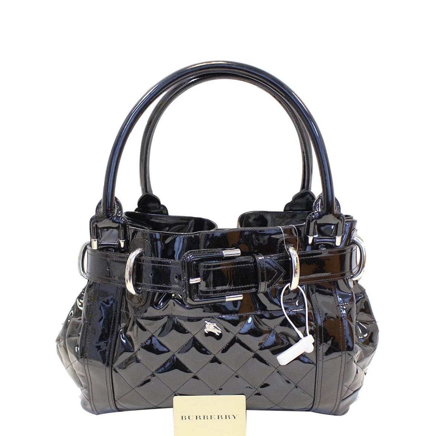 BURBERRY Black Quilted Patent Leather Beaton Tote Bag
