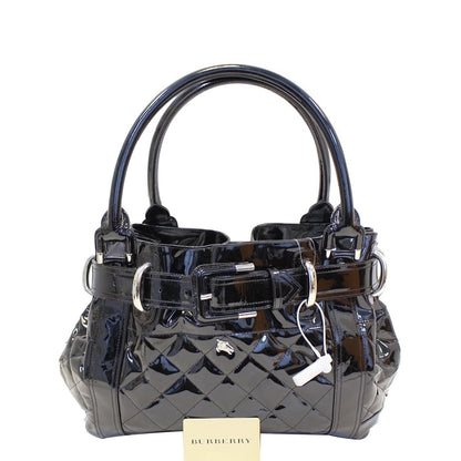 BURBERRY Black Quilted Patent Leather Beaton Tote Bag