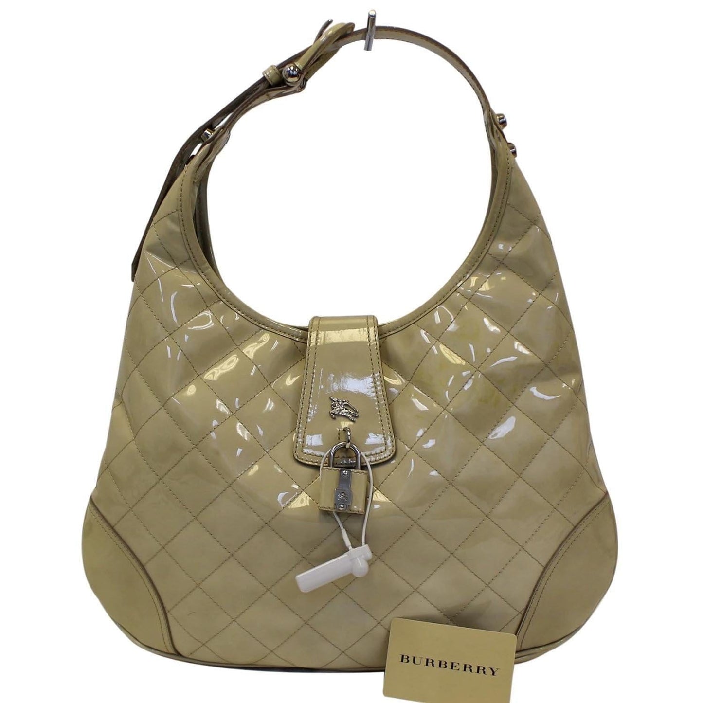 BURBERRY Quilted Patent Leather Brooke Hobo Handbag
