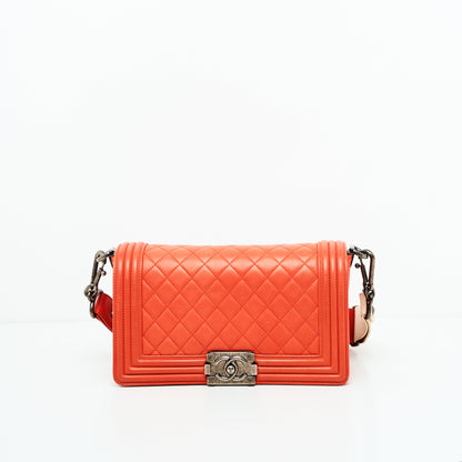 Chanel Boy Lambskin with Adjustable Strap in Orange