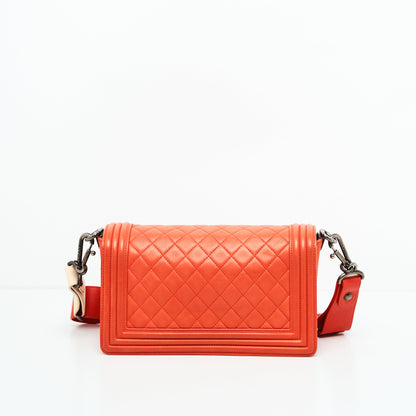 Chanel Boy Lambskin with Adjustable Strap in Orange