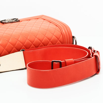 Chanel Boy Lambskin with Adjustable Strap in Orange