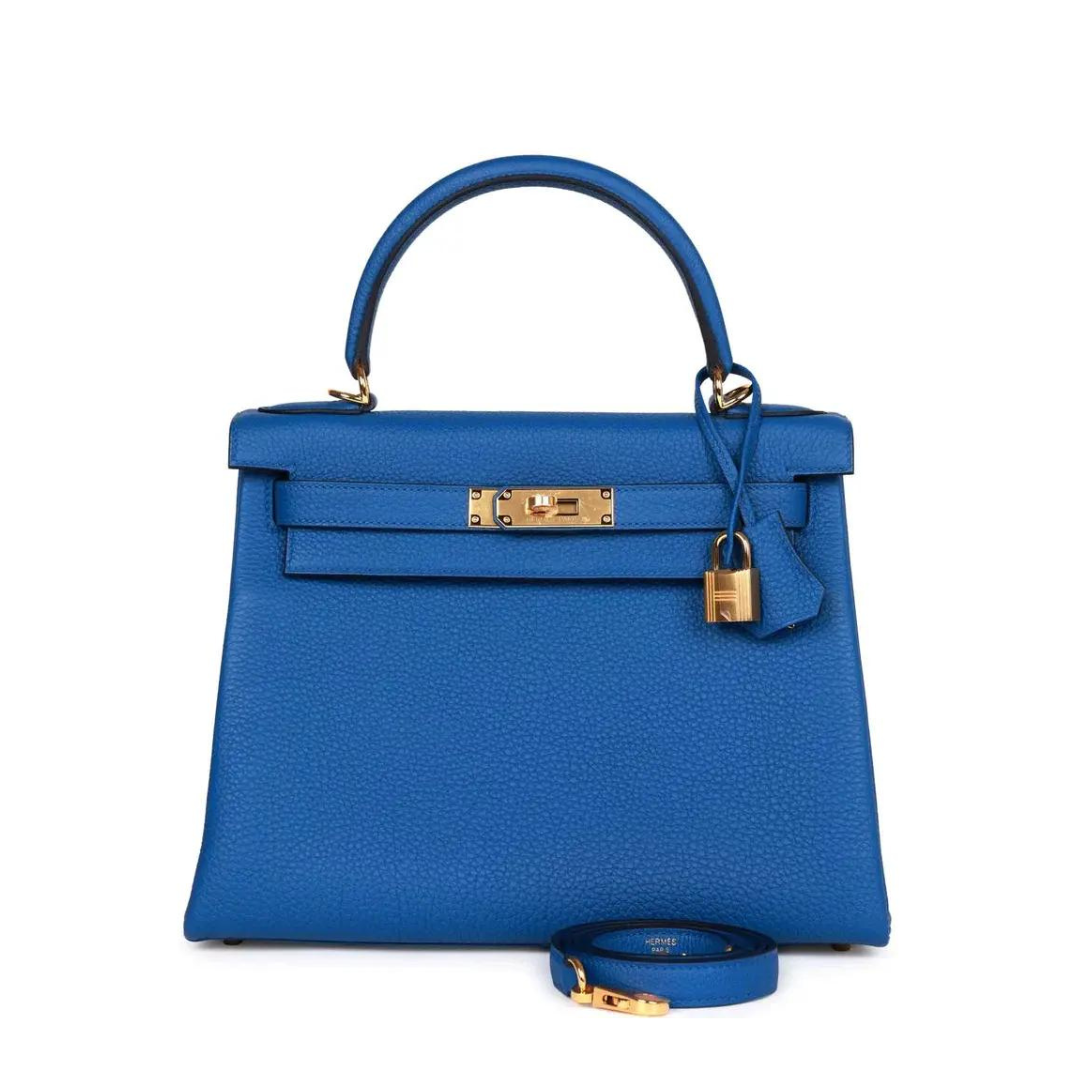 Hermes Kelly 28 Retourne Togo Bleu France Gold Hardware