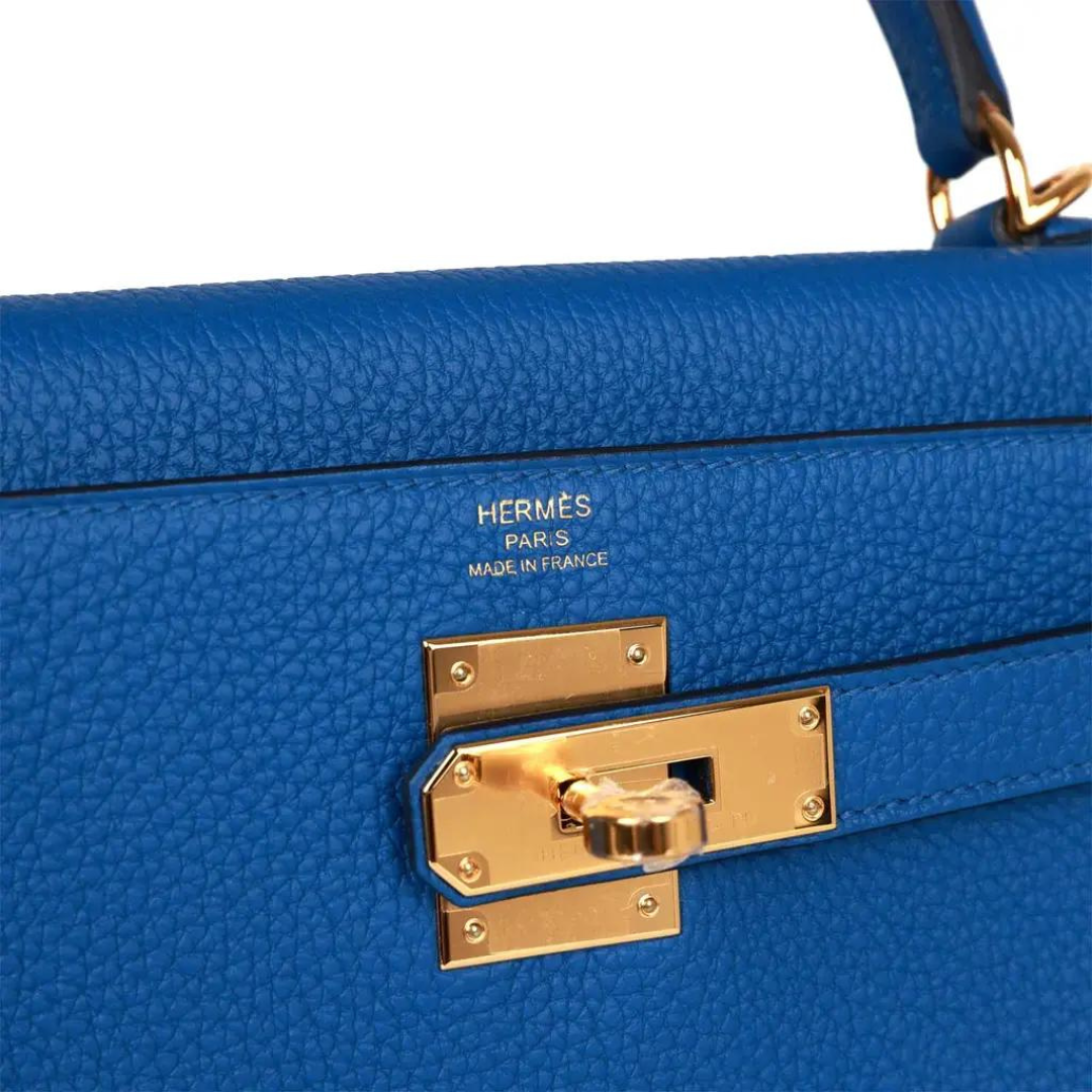 Hermes Kelly 28 Retourne Togo Bleu France Gold Hardware