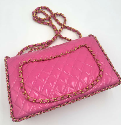 Chanel 1995 Vintage Barbie Pink Chainlink Maxi Flap Bag