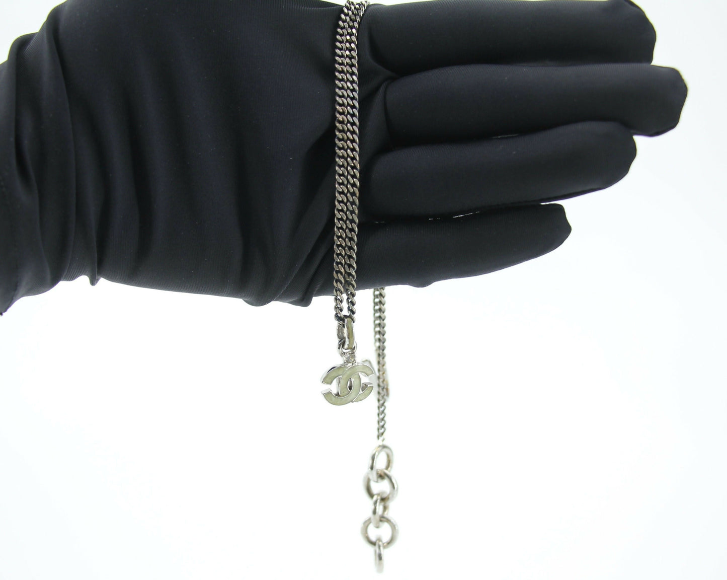 Chanel Vintage 04P Enamel Dark Green Silver Necklace