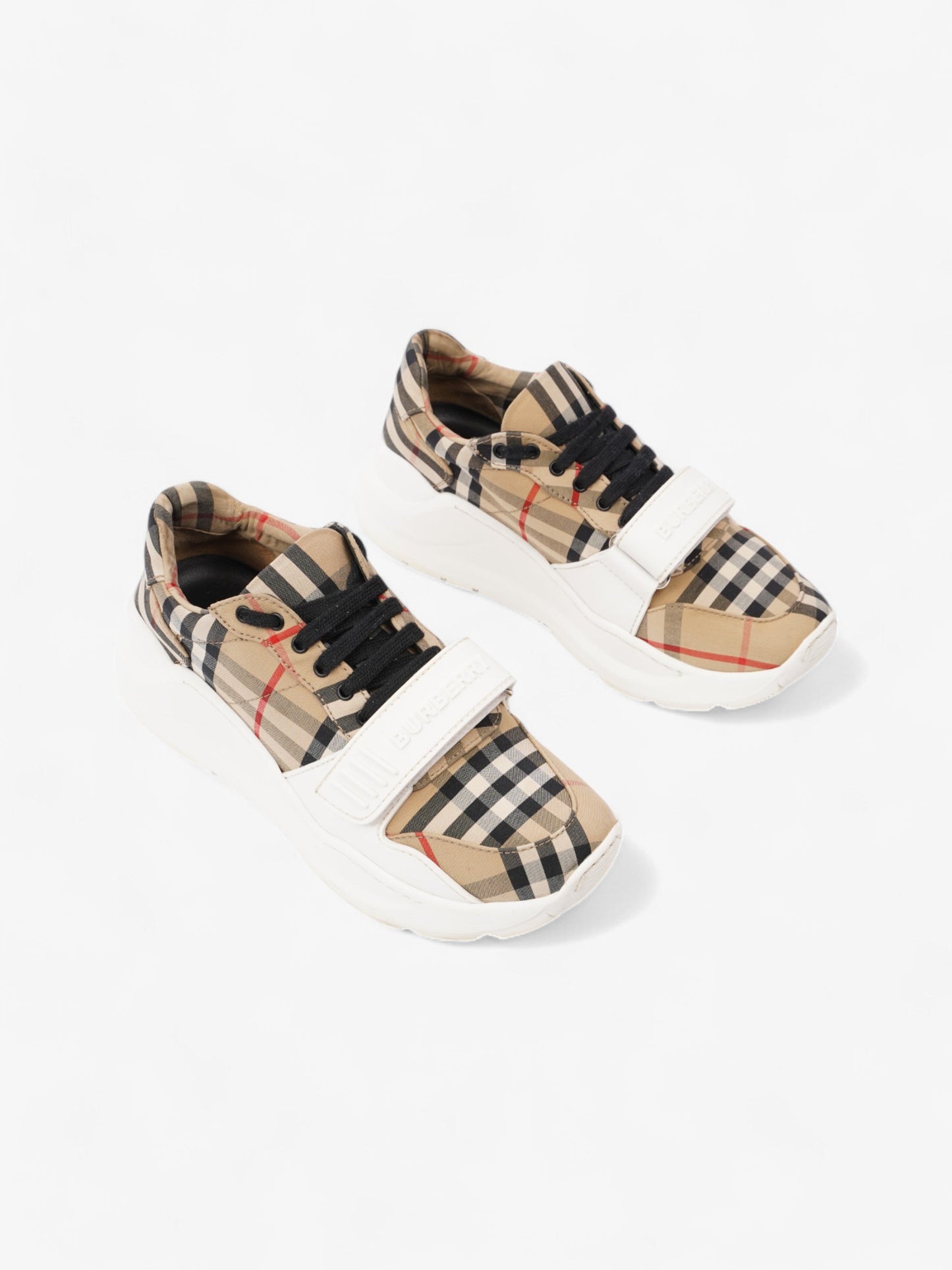 Burberry Regis Sneakers Beige Checkered / White / Black Canvas EU 37.5 UK 4.5