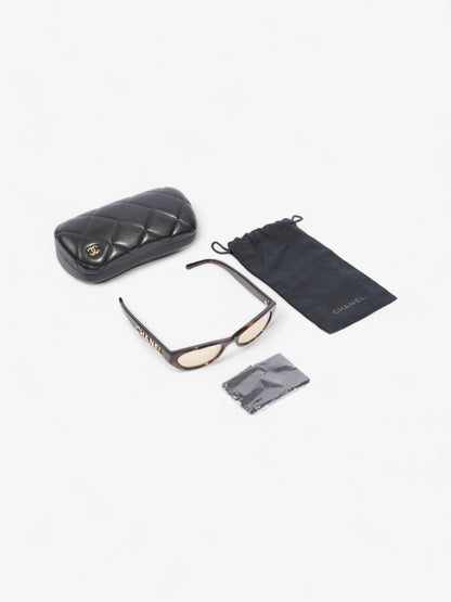 Chanel Small Rectangle Sunglasses Brown  / Gold Acetate 135mm