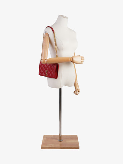 Saint Laurent Becky Chain Wallet Red Leather