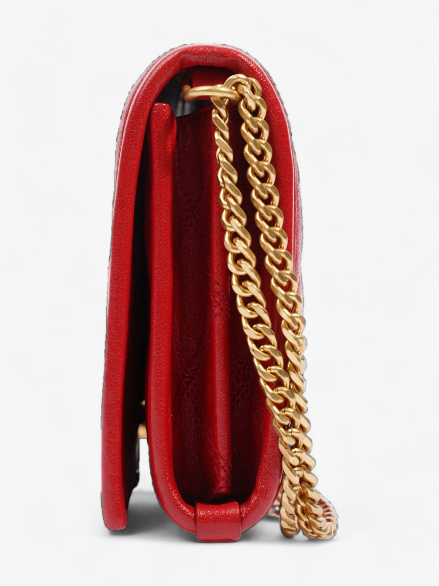 Saint Laurent Becky Chain Wallet Red Leather