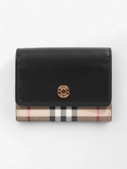 Burberry Fold Over Wallet Black / Vintage Check Leather