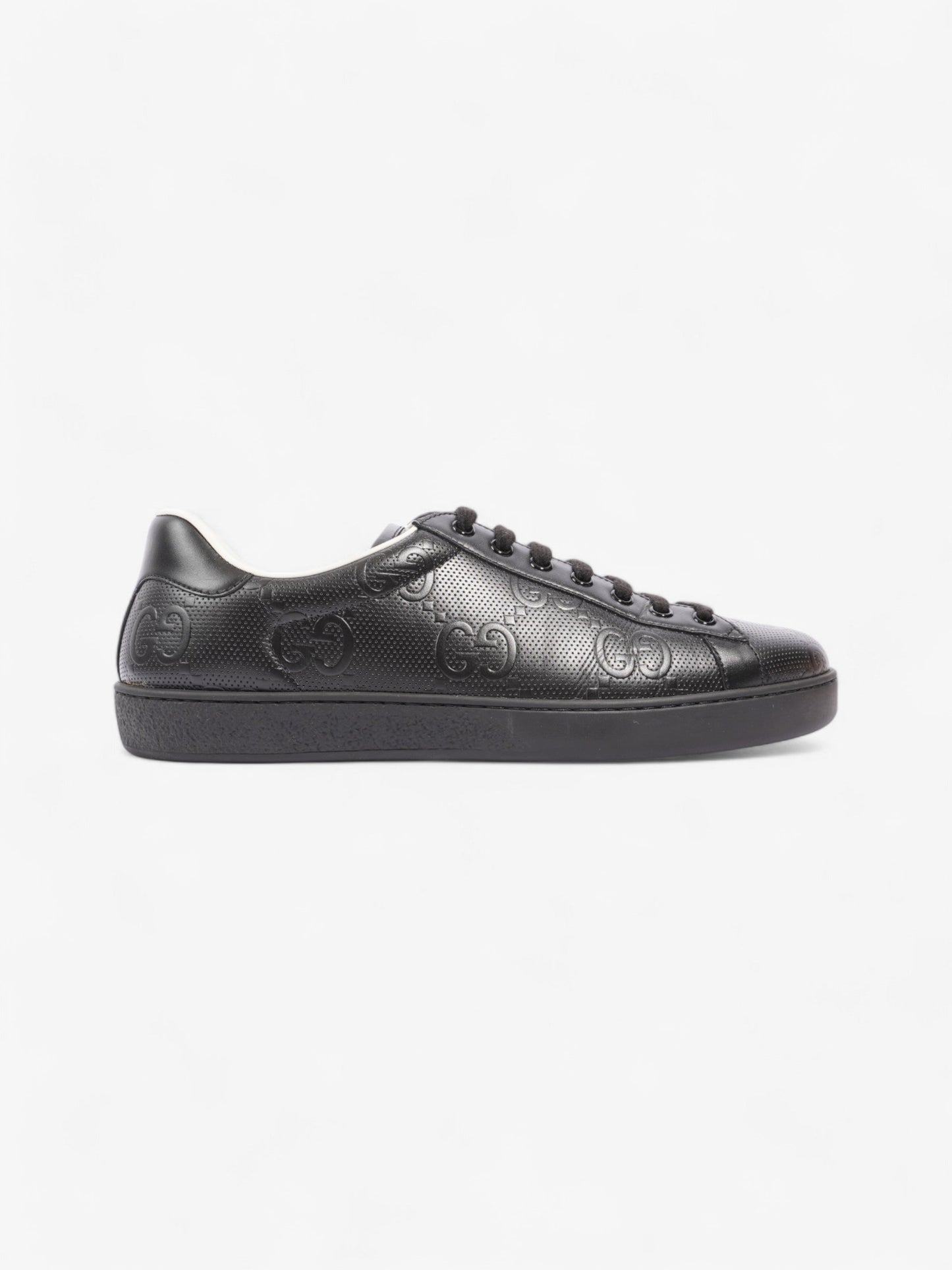 Gucci New Ace Embossed Sneakers Black Embossed Leather EU 42.5 UK 8.5