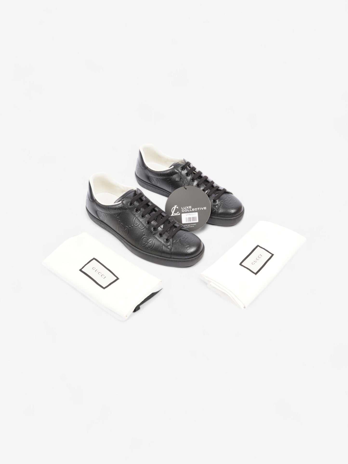 Gucci New Ace Embossed Sneakers Black Embossed Leather EU 42.5 UK 8.5